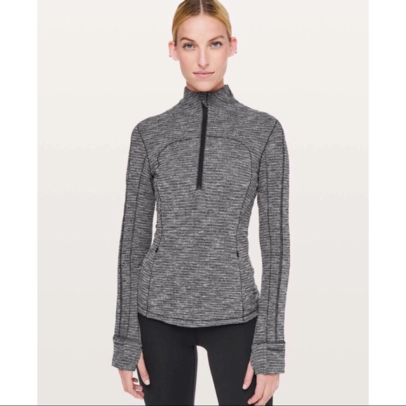 Lululemon Run Briskly 1/2 Zip Coco Pique Black Whi
